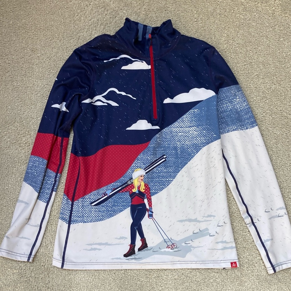Krimson Klover Blue and Red Ski Print Pullover